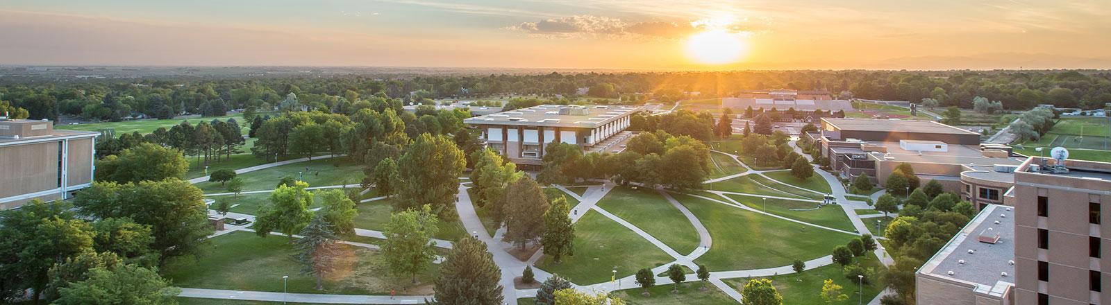 University of Northorn Colorado campus at sunset.